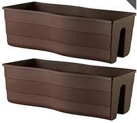United Frames and Products UniFramPro 2-Pack Indoor/Outdoor Hanging Rail Planter - Patio, Deck, Balcony, Garden - Ridge Rail Long Rectangular Flower Pot, Plant Window Box (Walnut)
