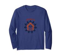 United in Amistad vs House: Community Solidarity Symbol Long Sleeve T-Shirt, Adult Unisex, Navy, XXL