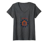 United in Amistad vs House: Community Solidarity Symbol V-Neck T-Shirt, Women, Dark Heather Grey, L