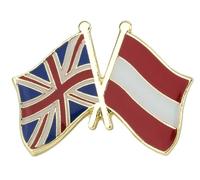 United Kingdom & Austria Friendship National Flag Enamel Metal Pin Badge Diplomat Lapel - 2.4cm x 1.9cm - Hard Enamel Crossed Flags Badge
