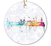 United Kingdom Bristol Christmas Ceramic Ornaments City Landscape Silhouette Christmas Ornaments Modern Cityscape Vintage Ornament For Xmas Party Decorations 3 IN