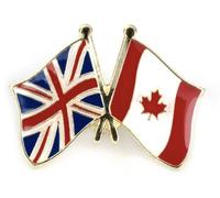 United Kingdom & Canada Union Jack UK Friendship National Flag Metal Enamel Pin Badge - 2.4cm x 1.9cm - Hard Enamel Crossed Flags Lapel - Diplomatic Souvenir