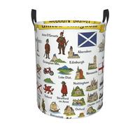 United Kingdom Cultural Symbo Printing Comfy Circular Standable Laundry Hamper With Handles,Perfect For Bedroom,Storage,Home Decor