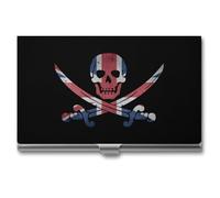 United Kingdom Flag Dead Skull Swords Business Card Wallet Credit Card Holder Metal Square Small Pocket Purse