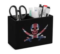 United Kingdom Flag Dead Skull Swords Leather Pen Pot 2 Sections Pencil Holder Office Desktop Organizer Makeup Storage