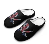 United Kingdom Flag Dead Skull Swords Slippers Women Winter Warm Cotton Hotel Slippers Anti-Slip Indoor Slip-Ons House Shoes 7-8(39-40
