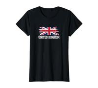 United Kingdom Flag Union Jack Typography Grunge Value Graphic T-Shirt, Women, Black, L
