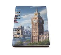 United Kingdom Flap Big Ben Tower Bridge Leather A5 Binder Notebook Refillable Travel Journal with 90 Sheets Personal Planner for Women Men