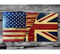 United Kingdom Half USA Wooden American Flag Union Jack UK British England - Rustic Wall Art - Banner - Handmade Gift Wooden Flag, Wood Art, Wall Art (36 X 19 INCH)