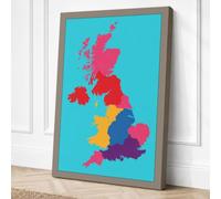 United Kingdom & Ireland Map Canvas Wall Art Print 36x24 Inch