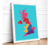 United Kingdom & Ireland Map Geometric Framed Wall Art Print A1 White | Ready to Hang, Premium Gi Paper, Fade-Resistant Inks, Securely Packaged, UK Made