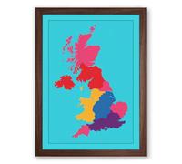 United Kingdom & Ireland Map Geometric Framed Wall Art Print A2 (59.4×42cm) Walnut, Wall Decor for Living Room, Bedroom, Office & Home, Ready to Hang, Art Gift