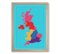 United Kingdom & Ireland Map Geometric Framed Wall Art Print A4 (29.7×21cm) Oak, Wall Decor for Living Room, Bedroom, Office & Home, Ready to Hang, Art Gift