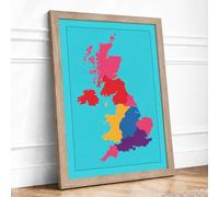 United Kingdom & Ireland Map Geometric Framed Wall Art Print A4 Oak