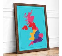 United Kingdom & Ireland Map Geometric Framed Wall Art Print A4 Walnut