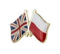 United Kingdom & Poland Friendship Flag Enamel Lapel Pin - 2.4 x 1.9 cm Crossed Union Jack and Polish Flag Badge - Hard Enamel Metal Pin with Secure Clasp