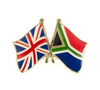 United Kingdom & South Africa Friendship Flag Metal Enamel Lapel Pin Badge - 2.4 x 1.9 cm Crossed National Flags - Hard Enamel Union Jack and South African Flag for Diplomacy