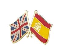 United Kingdom & Spain Friendship Flag Enamel Lapel Pin - 2.4 x 1.9 cm Crossed Union Jack and Spanish National Flag - Hard Enamel Metal Badge for Diplomacy
