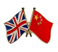 United Kingdom UK & China Friendship Flag Enamel Lapel Pin Badge - 2.4cm x 1.9cm - Union Jack and Chinese Flag Crossed Metal Pin - Diplomatic Relations Souvenir