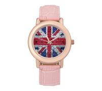 United Kingdom UK Flag Brick Wall Women's Wrist Watch Fashion Wristwatches with Pink Strap Gifts for Women Mother Wife Birthday