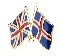 United Kingdom UK & Iceland Friendship Flag Enamel Lapel Pin Badge - 2.4cm x 1.9cm - Crossed Union Jack and Icelandic Flag - Hard Enamel Diplomatic Pin