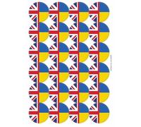 United Kingdom Ukraine Split Flag Circular Matt Paper Stickers A4 Sheet of 24 (Each Sticker is 45mm Diameter)