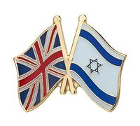 United Kingdom (Union Jack) & Israel Friendship National Flag Metal Enamel Lapel Pin Badge - 2.4 x 1.9 cm Crossed Flags - Hard Enamel Finish with Secure Clasp for Diplomatic