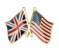 United Kingdom & USA United States Of America Friendship UK Union Jack Flag Enamel Lapel Pin Badge - 2.4cm x 1.9cm - Crossed US and British Flags