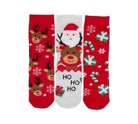 United Labels Christmas Socks for Boys and Girls, Christmas Socks for Kids, Winter Socks, Sneaker Socks, Kids Socks, Red/Grey Socks (Pack of 3), Red/Grey, 27-30