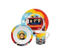 United Labels Fireman Sam 3-Piece Crockery Set for Children, Rainbow, Porcelain Breakfast Set with Plate Diameter 19 cm, Cup 220 ml and Bowl 330 ml, Children's Crockery