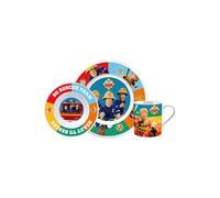 United Labels Fireman Sam Breakfast Set for Children - Crockery Set 3-Piece Plate, Bowl & Cup Made of Porcelain