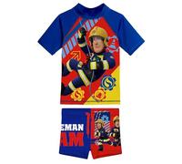 United Labels Fireman Sam Swimsuit Two-Piece UV Protection 30 for Boys Blue Swimwear Children with Shirt and Swimming Trunks