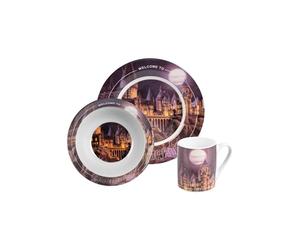 United Labels Harry Potter breakfast set for children, Hogwarts tableware set, 3 pieces, plate, bowl and cup made of porcelain