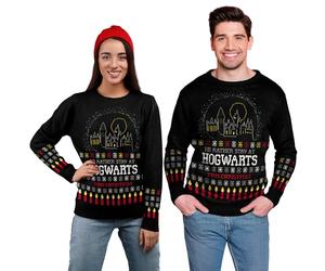 United Labels Harry Potter Christmas Jumper Unisex I'd Rather Stay at Hogwarts This Christmas Black Winter Knitted Jumper Jumper for Men and Women, black, XXL