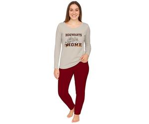 United Labels Harry Potter Women's Long Pyjamas, Beige Red, Hogwarts is My Home, Pyjama Set with Long Sleeve Shirt and Trousers, Women's Pyjamas, Beige/Red, L