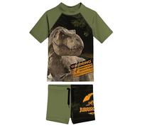 United Labels Jurassic World Swimming Costume Two-Piece UV Protection 30 for Boys Green Swimwear Children with Shirt and Swimming Trunks Swimwear, Green, 122 cm-128 cm