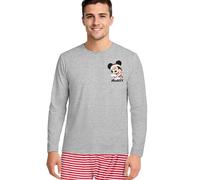 United Labels Mickey Mouse Pyjamas for Men - X-Mas Mickey - Pyjama Set Long Sleeve Top with Trousers Grey/Red, grey/red, L