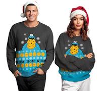 United Labels Sesame Street Cookie Monster Christmas Jumper Unisex Grey Blue Winter Knitted Jumper Jumper for Men and Women, gray, M