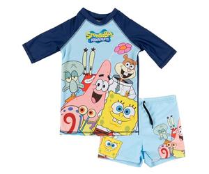 United Labels Spongebob Squarepants Swimsuit Two Piece UV Protection 50 for Boys Blue Swimwear Children with Shirt and Swimming Trunks Swimwear, blue, 98 cm-104 cm