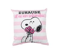 United Labels The Peanuts Snoopy Cushion - Zuhause ist es am schönsten Plush Decorative Cushion Head Cushion Seat Cushion Pink 40 x 40 cm