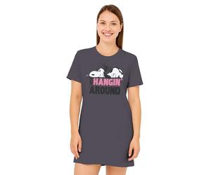 United Labels The Peanuts Snoopy Nightdress for Women - Just Hangin Around Sleep Shirt Pyjamas Short Sleeve Top Grey