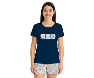 United Labels The Peanuts Snoopy pyjamas for women - pyjama set short sleeve top with shorts blue/grey (DE/NL/SE/PL, Alphanumeric, S, Regular, Regular, Blue/Grey)