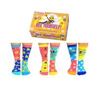 United Oddsocks Bee Yourself Gift Box - 6 Colourful Women’s Odd Socks for Queen Bees - UK 4-8, EUR 37-42, US 6.5-10.5 - Bee-Themed Novelty Sock Set - Mix and Match for 15 Combos - Cotton Rich and Fun