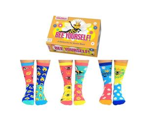 United Oddsocks Bee Yourself Gift Box - 6 Colourful Women’s Odd Socks for Queen Bees - UK 4-8, EUR 37-42, US 6.5-10.5 - Bee-Themed Novelty Sock Set - Mix and Match for 15 Combos - Cotton Rich and Fun