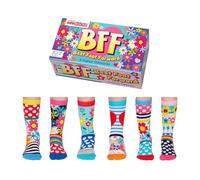 United Oddsocks BFF (Best Foot Forward) Gift Box - 6 Colourful Oddsocks for Kids, UK 12-5.5, EUR 30.5-38.5, US 13.5-8, Bright Floral Mismatched Novelty Crew Socks - Girls Gift Set - Cotton Rich & Fun