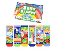 United Oddsocks Bugs & Kisses Gift Box for Kids - 6 Mismatched Nature-Themed Socks - 15 Mix & Match Combos - UK 9-12, US 9.5-13, EU 27-30 - Rainbow, Frog, Ladybird Socks - Cotton Rich Cute Style