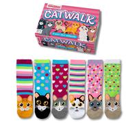 United Oddsocks Catwalk Gift Box, 6 Purr-fect for 4-8, multicoloured
