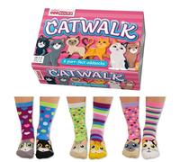 United Oddsocks Catwalk Gift Box, 6 Purr-fect Oddsocks for Women - UK 4-8, EUR 37-42, US 6.5-10.5 - Fun & Colourful Cat Socks, Quirky Gift Idea for Cat Lovers for Birthdays, Christmas, or Any Occasion