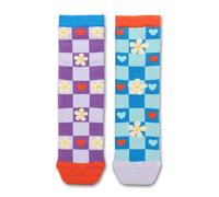 United Oddsocks Check Odd Pair Socks for Kids - 1 Mismatched Pair in Bold Checkerboard Design with Hearts & Daisies - UK 12-5.5, EUR 30.5-38.5, US 13.5-8 - Cotton-Rich Gift for Kids