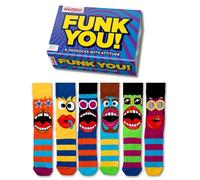 United Oddsocks Funk You Men's Odd Socks Gift Box - 6 Colourful Mismatched Funky Striped Socks with Faces - UK 6-11, EUR 39-46, US 7-12 - Funny Birthday, Bold Novelty Socks for Men, Friends & Family